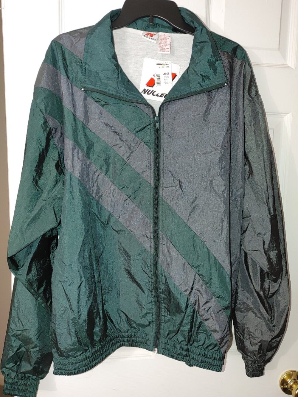 Vintage- Nucleus- Men's Windbreaker- Colorblock– Gray/Green– Lrg-Montgomery Ward
